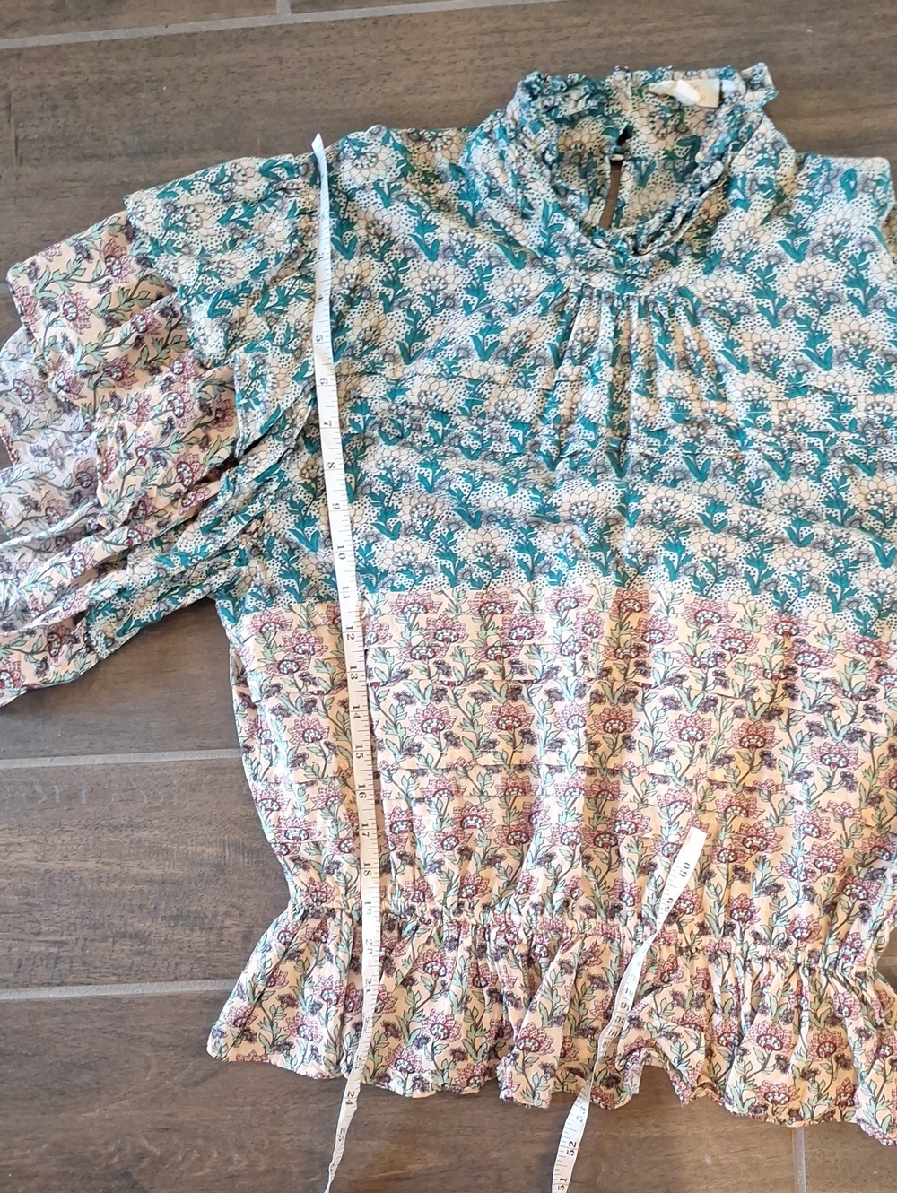 Anthropologie Let Me Be High-neck Printed Peasant Blouse Flutter Sleeve Size XL - Picture 14 of 15